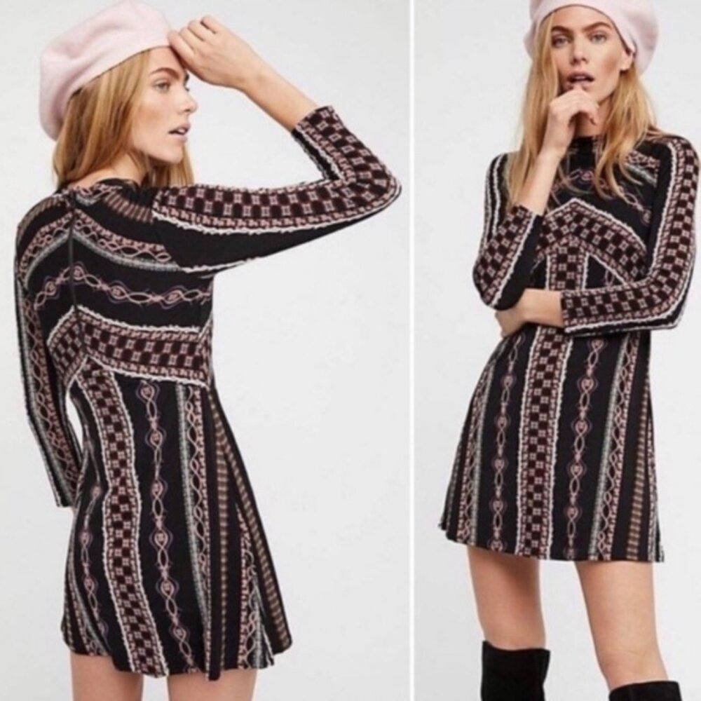 Free People Stella Mini Dress Black Retro Boho Size S. Originally priced $128